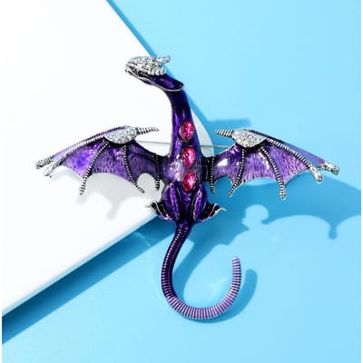 Broche Dragon Design Style Vintage Épinglette Fine Pendentif de Haute Qualité Émail Strass Bleu Argent Accessoires pour Femmes Fête Costumée blue