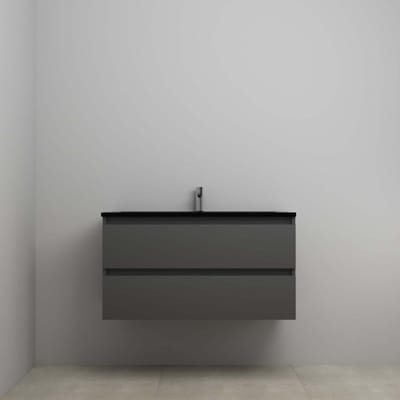 On-Line Onderkast - 100 cm - Voorgemonteerd - Ladestructuur - Acryl Wastafel - 1 Kraangat - Mat Antraciet