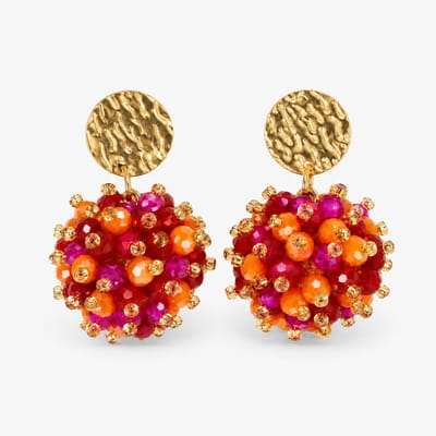 Lajetti - Statement Oorbellen Fuchsia met Oranje Dames - Stainless Steel Beaded Earrings - Glaskralen