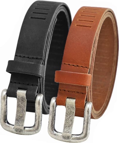Landley Duopack met Leren Geperforeerde Riemen Smal - Voordeelset met 2 riemen - Breedte 3 cm - Dames en Heren - Zwart en Cognac - Lengte totaal 100 cm / Riemmaat 85