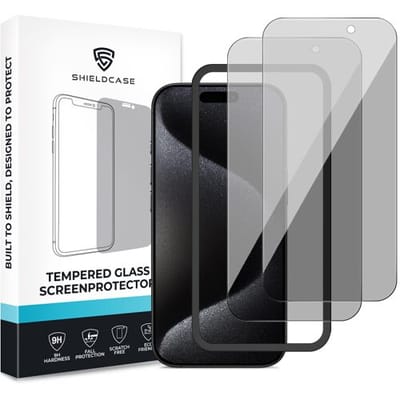 ShieldCase Privacy screenprotector geschikt voor Apple iPhone 15 Pro Max screenprotector - Geleverd met montage frame - 2-pack verpakking - screen protector gemaakt van gehard glas