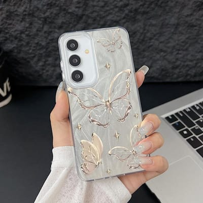 Laser Telefoonhoesje Voor Samsung Galaxy S25 S24 S23 Ultra S24 FE S22 Plus A55 A15 A16 A35 A25 A54 A56 5G Goud Vlinder Print Cover Galaxy A55