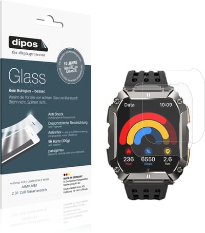 dipos – 2x Matte Pantserfolie geschikt voor AIMIUVEI 2.01 Zoll Smartwatch | 9H Screenprotector