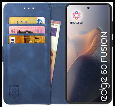 Rosso Element Geschikt voor Motorola Edge 60 Fusion | Wallet Book Case | Portemonnee Hoesje | 3 Pasjes | Magneetsluiting | Stand Functie | Blauw