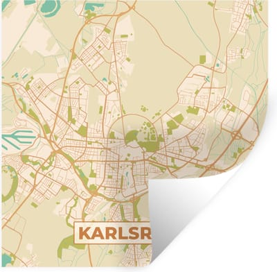 Muurstickers - Sticker Folie - Karlsruhe - Stadskaart - Vintage - Plattegrond - Kaart - 100x100 cm - Plakfolie - Muurstickers Kinderkamer - Zelfklevend Behang XXL - Zelfklevend behangpapier - Stickerfolie