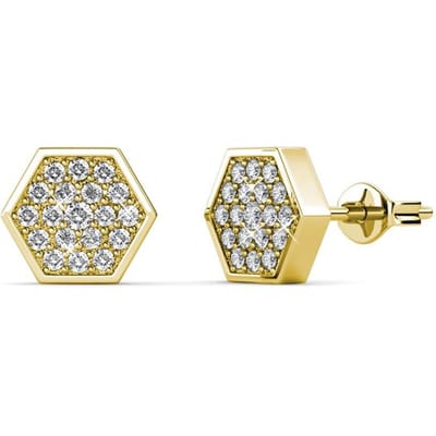 Hexagon oorbellen - goud en kristal
