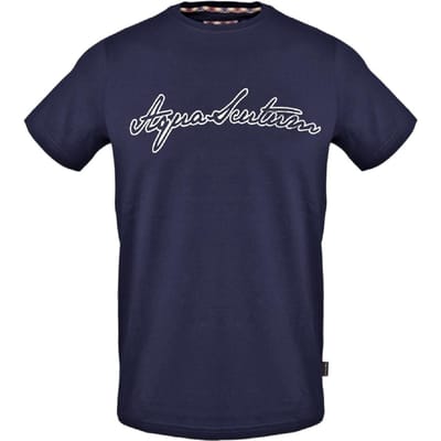 Aquascutum Logo T-shirt met belettering voor heren (Marine)