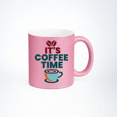 Roze Glitter Mok "It's Coffee Time" - Stijlvolle Keramische Koffie Thee Cup - Uniek Cadeau