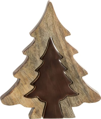J-Line decoratie Kerstboom Puzzel - hout - bruin/naturel - small