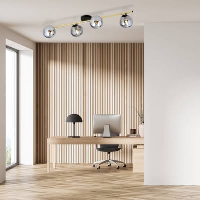 Euluna - plafondlamp - 4lichts - Staal, glas - H: 20 cm - E14 - zwart, goud, rookgrijs