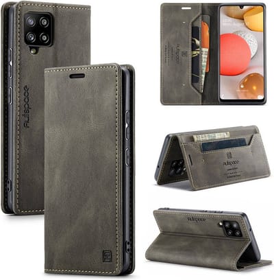 Luxe Flip Case met RFID Bescherming Kaarthouder en Magneetsluiting voor Galaxy A42 5G _ Bruin
