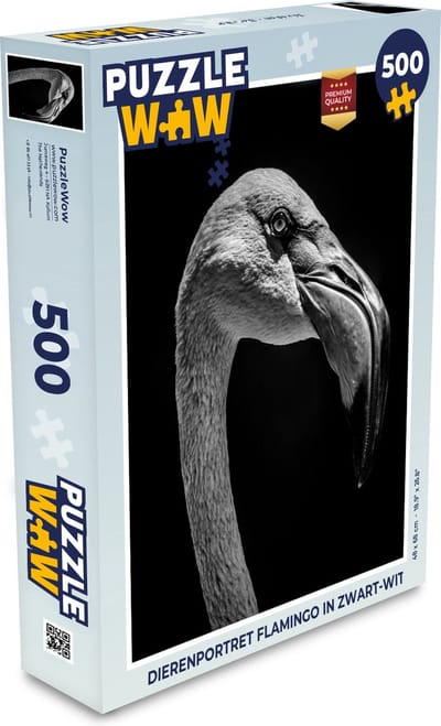 Puzzel Dierenportret flamingo in zwart-wit - Legpuzzel - Puzzel 500 stukjes