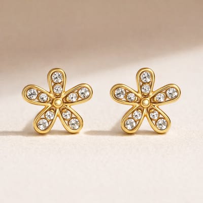 Lundholm Luxe Oorbellen Dames Goud Kleurig PVD Gold Plated - Bloem Oorknopjes met Rhinestone Steentjes - Luxe Studs Joy Serie - Premium Stainless Steel - Kleine Oorbellen Tweede Gaatje - Scandinavisch Design