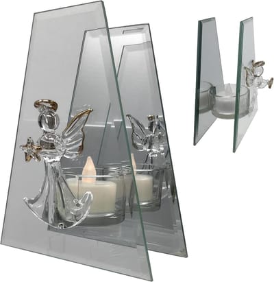 Kaarshouder Glas - Theelichthouder Decoratie - Sfeer Creëren - Oneindige Reflectie - 15 cm Hoog - Kleurloos