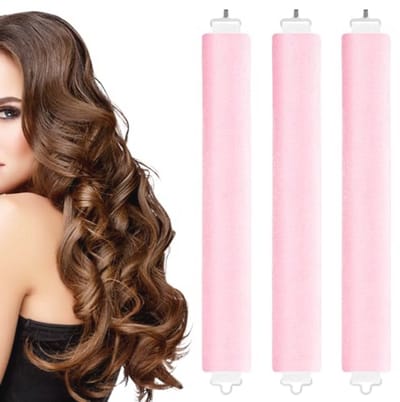 3 stuks hitteloze krulspelden hoofdband haarkrulspelden geen warmte hitteloze haarkruller hitteloze klapstaven doe-het-zelf haarstylingapparaten voor golvend kort lang haar (roze)