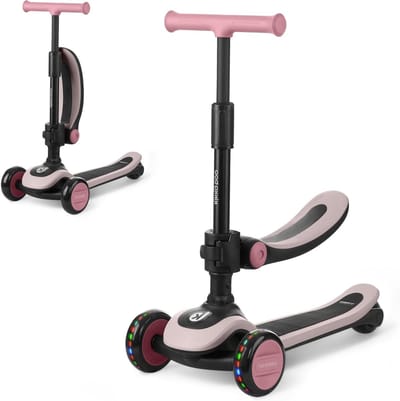 Kinderstep Balansfiets - 2-in-1 Rijspeelgoed - Buiten Spelen - Inklapbaar Zadel - Verstelbaar Stuur - Roze