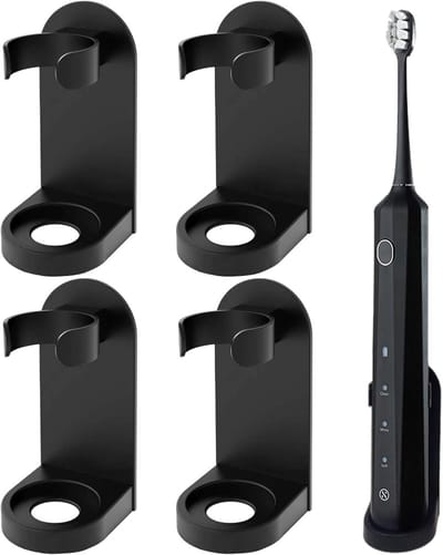 Tandenborstelhouder Set - Opbergrek Badkamer - Hygiënisch Opbergen - Zonder Boren - 4 Stuks - Zwart
