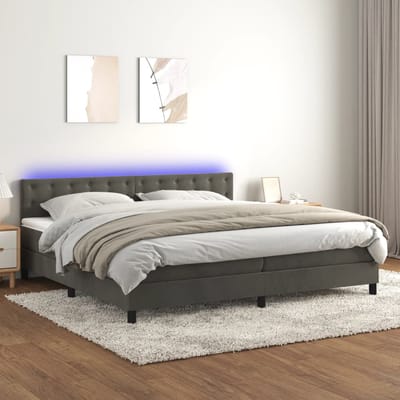 vidaXL - Boxspring - met - matras - en - LED - fluweel - donkergrijs - 200x200 - cm