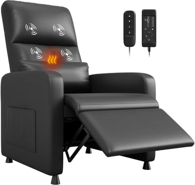 Relaxstoel Massagestoel Elektrisch, PU-Leder, Verstelbare TV Fauteuil met Voetensteun en Verwarming, Luxe Ligstoel voor Woonkamer, Slaapkamer, Kantoor, Zwart