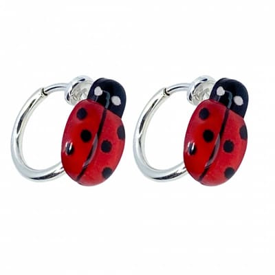 Klem oorbellen -lieveheersbeestje- rood -zilverkleur-geen gaatje-Charme Bijoux