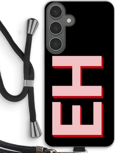 Gepersonaliseerd - Case Company® - Hoesje met koord geschikt voor Samsung Galaxy S24 Plus hoesje met Koord - Monogram - Telefoonhoesje met Zwart Koord - Bescherming aan alle Kanten en Over de Schermrand