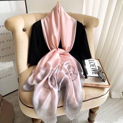 180*90cm Grand Foulard Hijab en Satin de Soie Femmes Imprimé Printemps Châle Écharpe Femme Foulard à Main Pashmina Voyage Echarpe One Size black
