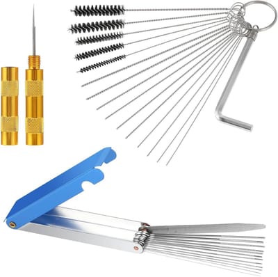 Carburateur reinigingsset - reinigingsdraden, naalden, nylon borstels - puntig gereedschap, gassleutel, lastipreiniger