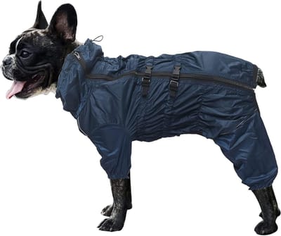 Hondenregenjas met hoge kraag, waterdicht en reflecterend, vierbenige regenoutfit voor kleine en middelgrote puppy's - Marineblauw - M