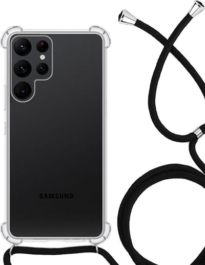 Hoesje - Geschikt voor Samsung Galaxy S21 Ultra - Met Koord - Shock Proof - Siliconen Case - Back Cover - Telefoonkoord - Telefoon Hoes Shockproof - Telefoonketting - Telefoonhoesjes - Transparant
