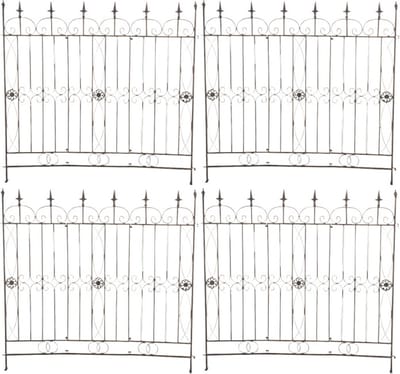 CLP Mangold Tuinhek Set van 4 - Sierhek van Gelakt IJzer - Decoratieve Tuinafscheiding - Modulair Steekheksysteem - 124 x 116 cm - bronzen