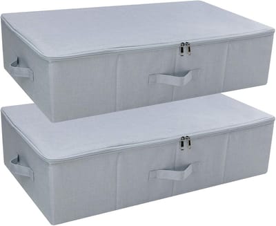 Opvouwbare onderbed opbergdozen met ritssluiting - 2 stuks - stofdicht en wasbaar - lichtgrijs - dekens kleding