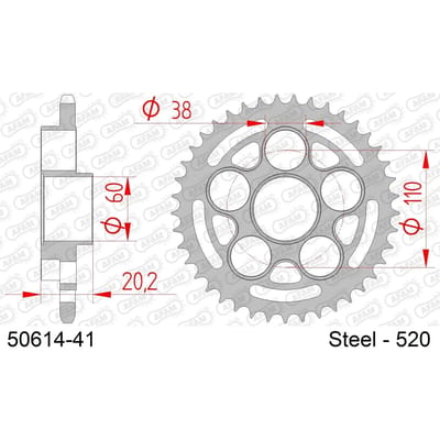 Stalen motortandwiel achteraan Afam 520 41 dents