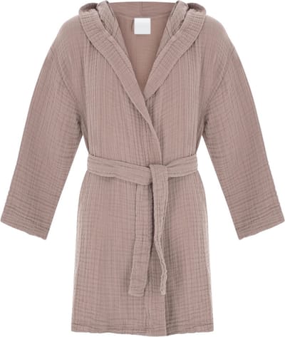 Badjas kind met capuchon - Mousseline 100% katoen - kinderbadjas voor jongens en meisjes - Douche & Zwembad & Strand - Taupe 1-2 jaar