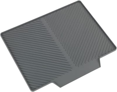 Famanu – Afdruipmat - rubberen mat met groefstructuur en aflopend oppervlak voor optimale waterafvoer - zijdelings verlengstuk van de gootsteen kunststof - 34 × 3 × 40 cm - grijs - duurzaam en makkelijk schoon te maken