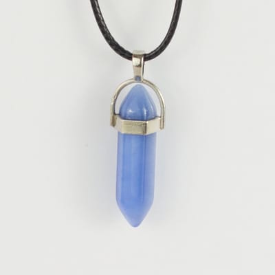 Bixorp Gems Blauwe Botswana Agaat Hanger aan Faux Leren Koord - Edelsteen Ketting - Edelstenen Staafje met Stainless Steel - 45/50cm Damesketting