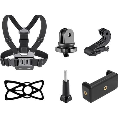 Andoer 6-en-1 ceinture de harnais de poitrine réglable avec support de sangle de poitrine avec remplacement de clip de téléphone rotatif With Phone Clip noir