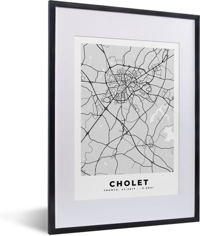 Fotolijst incl. Poster - Kaart - Frankrijk - Stadskaart - Plattegrond - Cholet - 30x40 cm - Posterlijst
