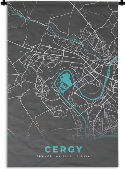 Wandkleed - Wanddoek - Cercy - Plattegrond - Kaart - Stadskaart - Frankrijk - 120x180 cm - Wandtapijt