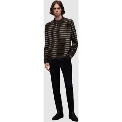 AllSaints Stafford Ls Polo Cinder Ml/blk/yelw Size: XXL | Long-Sleeved T-Shirts Outlet | Heren | Zwart