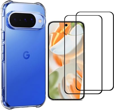Hoesje + Glas Geschikt voor Google Pixel 10 - Transparant - Casemania Anti-Shock Back Cover met 2x Gehard Glass Screenprotector - Val/Stoot-Proof Telefoonhoesje