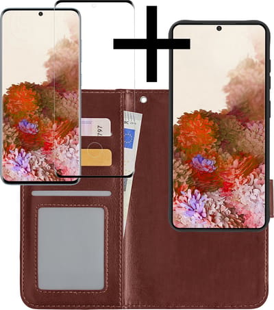 Hoesje - 2 in 1 - Geschikt voor Samsung Galaxy S20 - Met Screenprotector - En Uitneembare Hard Cover - Bookcase - Wallet Case - Met Pasjeshouder - Book Case - Uitneembaar - Pashouder - Kunstleer - Bruin