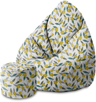 DreamRoots Velvet Zitzak voor Volwassenen – Luxe Beanbag met Voetsteun en Afneembare Hoes – Inclusief Vulling – 80x80x120 cm - Lemon Flowers