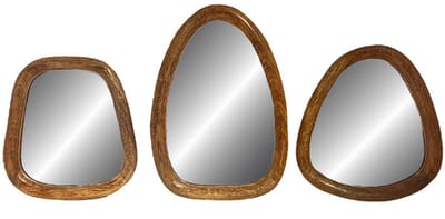 Home Society - Spiegel - Set van 3 - Organische vormen - Hout & Glas - ca. 30 x 21 cm