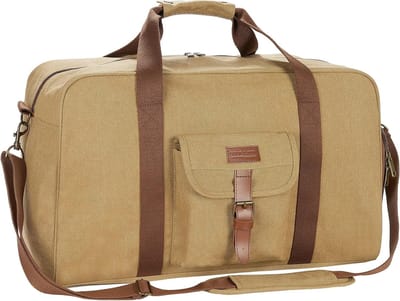 BRUBAKER Weekender 'Safari' - Vintage Reistas voor Mannen en Vrouwen - 65L Poly Canvas Sporttas met Schouderriem en Apart Schoenenvak - Retro Tas voor Reizen, Werk en Sport - Bruin