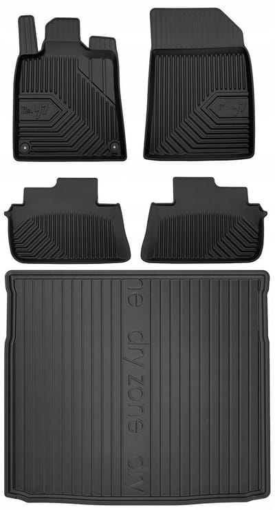 Frogum No.77 Automatenset + Dry Zone Kofferbakmat - Geschikt voor Peugeot 407 SW / Kombi (2004-2011) - Complete Set - Perfecte Pasvorm - TPE Rubber - Hoge Rand - Geurloos - Zwart