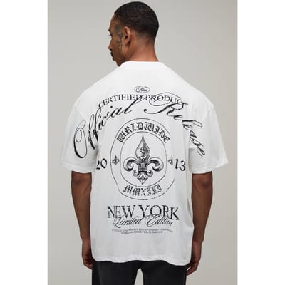 Wit Oversized T-shirt Met New York Embleem Print Over De Naden | White | Size XL