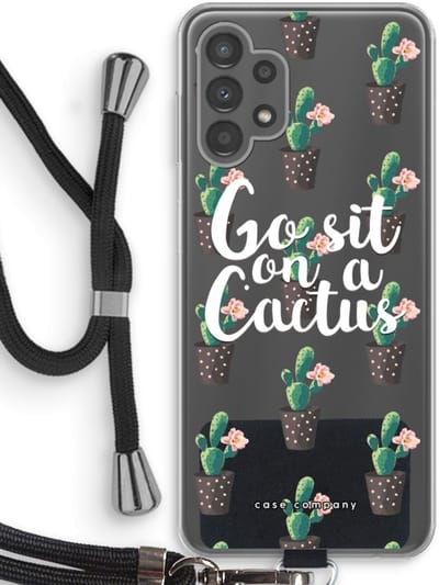 Case Company® - Hoesje met koord geschikt voor Samsung Galaxy A13 4G hoesje met Koord - Cactus quote - Telefoonhoesje met Zwart Koord - Bescherming aan alle Kanten en Over de Schermrand