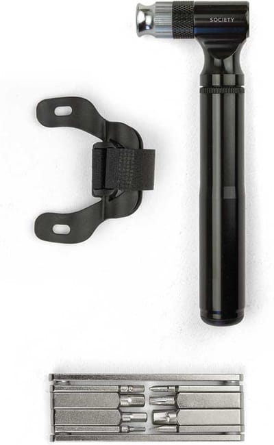 Society Paris - kleine fietspomp en bike repair tool - RVS - Aluminium - luxe geschenkdoos