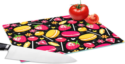 Glazen Snijplank - 28x20 - Snoep - Patroon - Aardbei - Snijplanken Glas