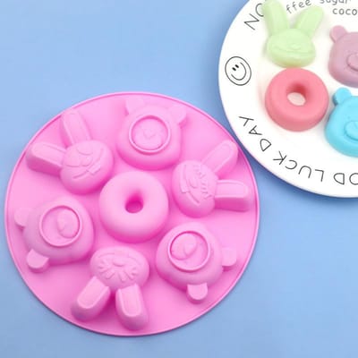 Spot groothandel 7-delige beer konijn donut cake siliconen mal DIY chocolademal bakken ijs white